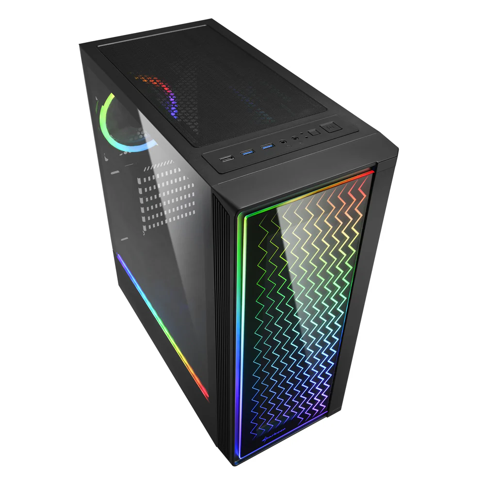 Sharkoon RGB LIT 200 tower case (black. front and side panel of tempered glass)