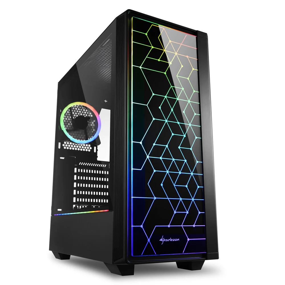 Sharkoon RGB LIT 100 tower case (black. front and side panel of tempered glass)