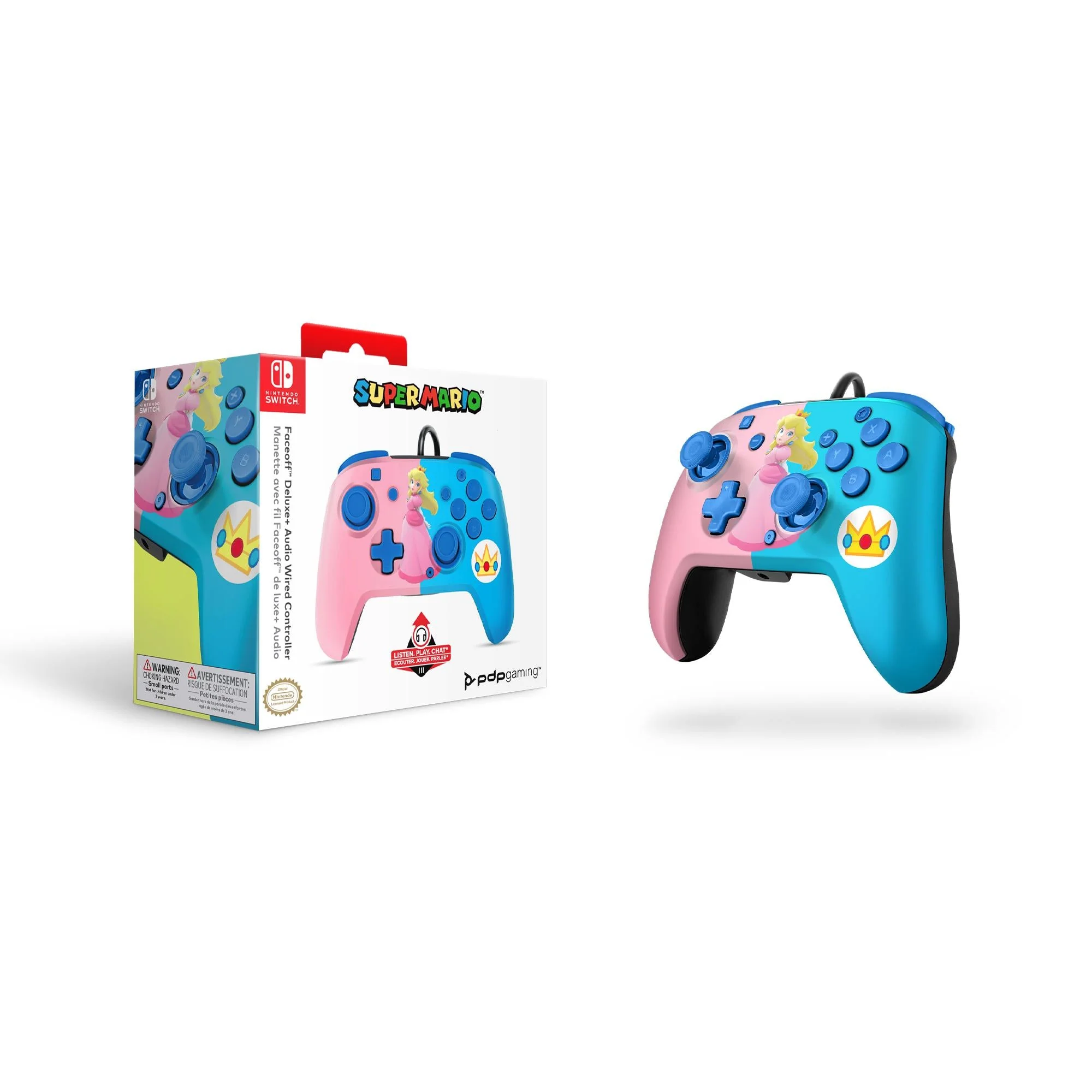 PDP Faceoff Deluxe Audio Kablet Controller Peach Licensed Switch