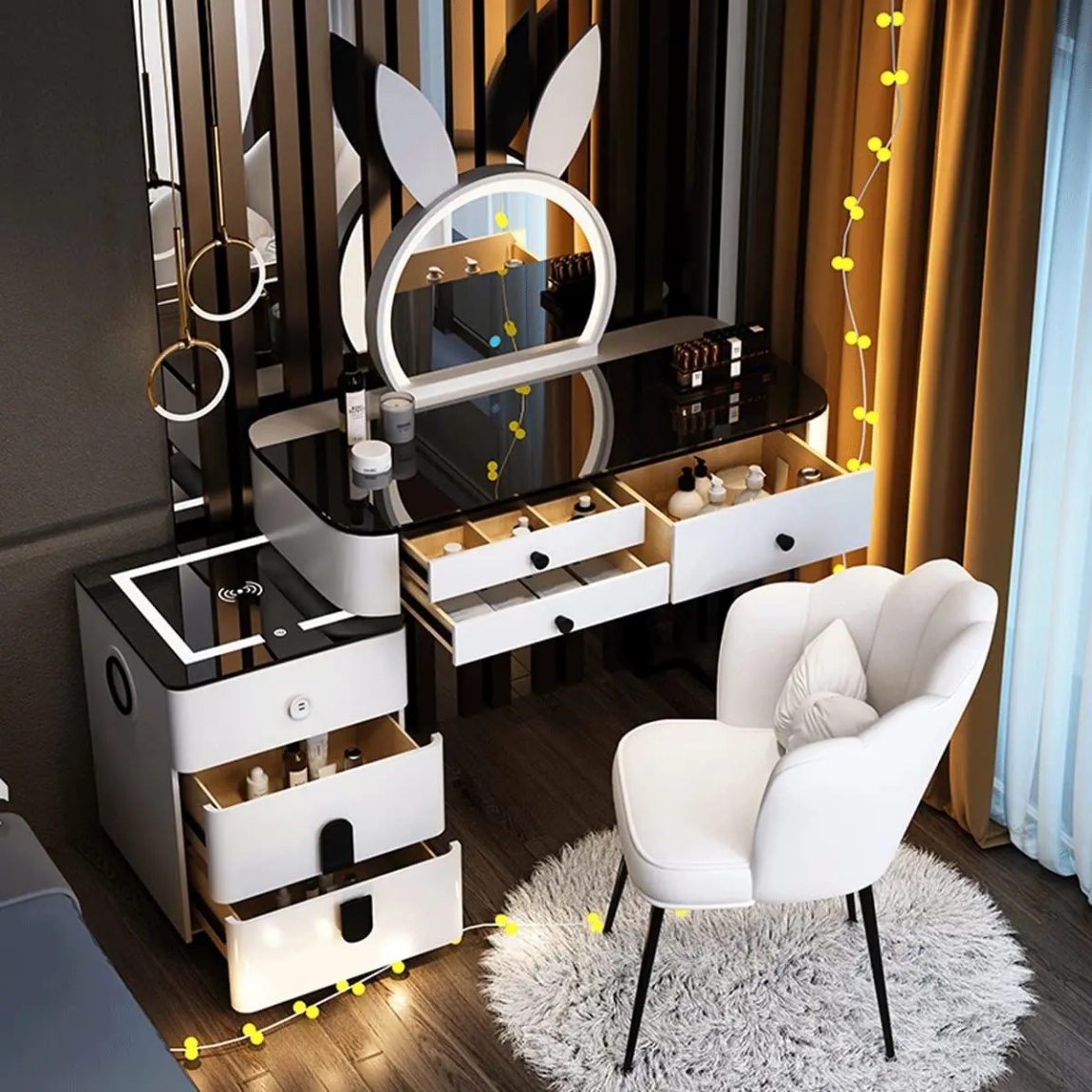 Makeup Vanity Desk Set. With 3 Color LED Lights Mirror. With Cushioned Stool. for Family Bedroom. for Her (120CM/47.2IN) - Online Shop