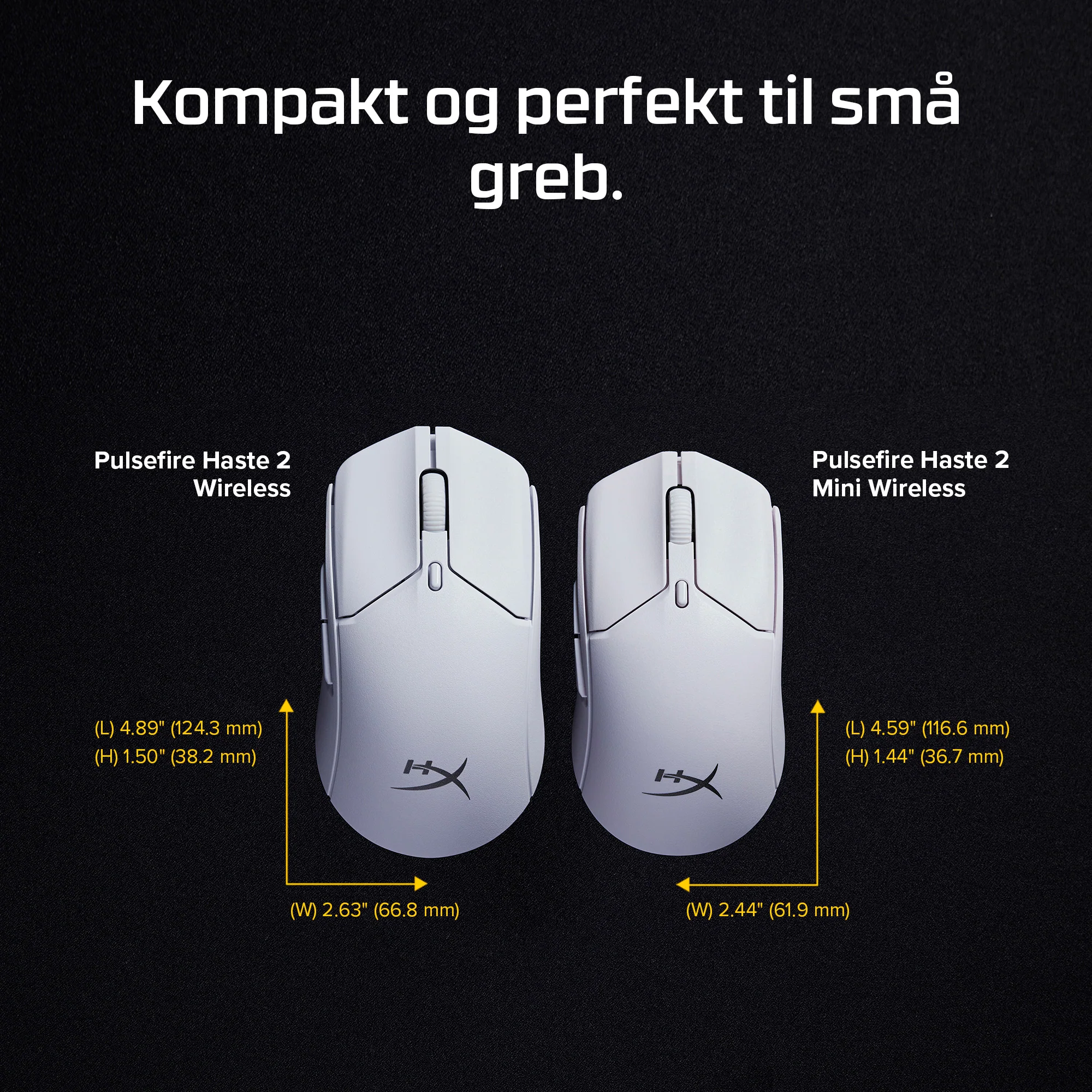 HyperX Pulsefire Haste 2 Mini Optisk Trådløs Kabling Hvid