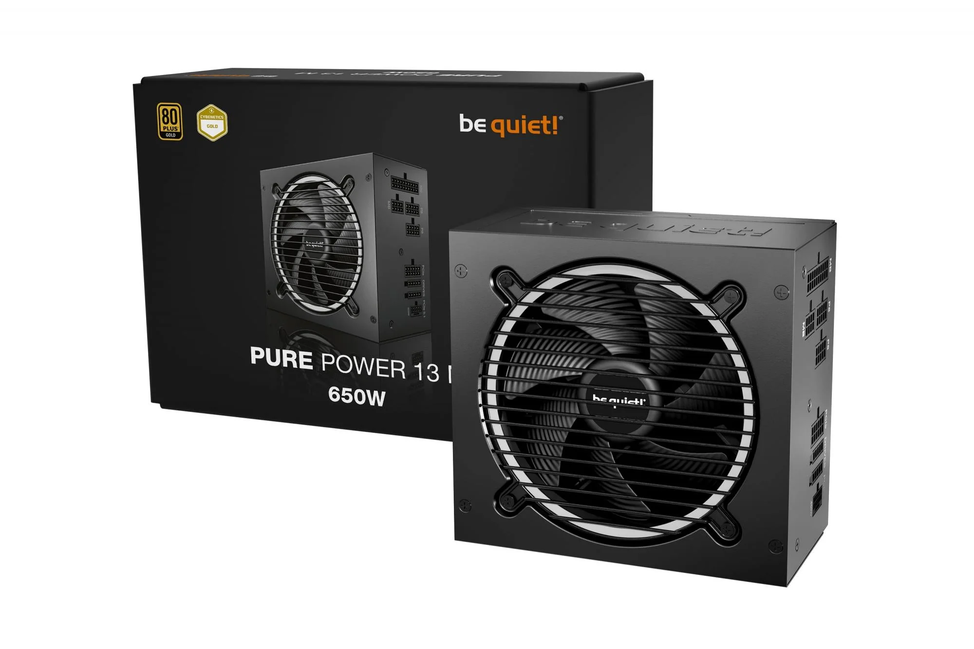 be quiet! Pure Power 13 M 650W. PC power supply black. 1x 12-pin high power GPU. 2x PCIe. cable management. 650 watts