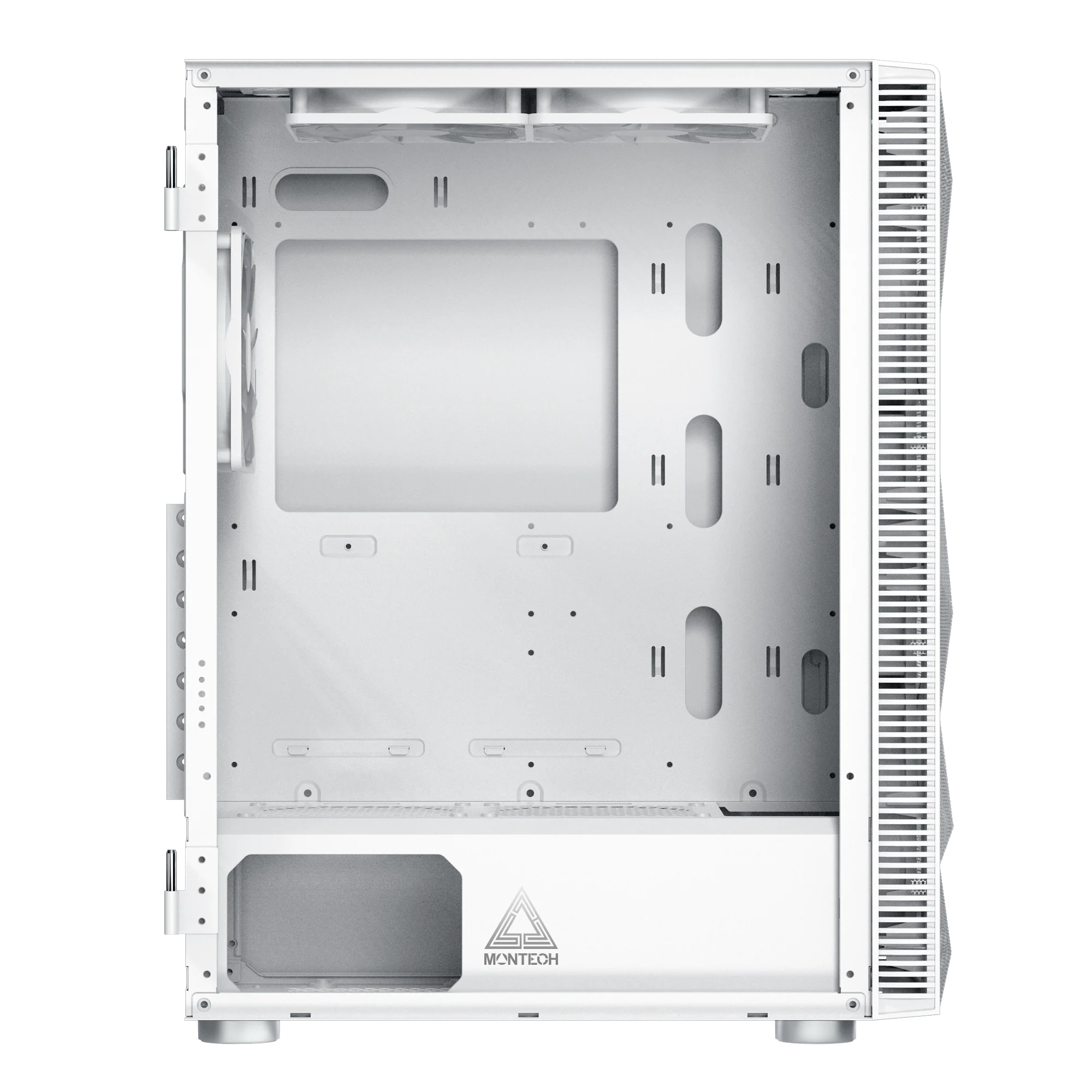 Montech X3 Mesh White – 3x 140 mm statische RGB-Lüfter + 3x 120 mm statische RGB-Lüfter. seitlich schwenkbares gehärtetes Glas