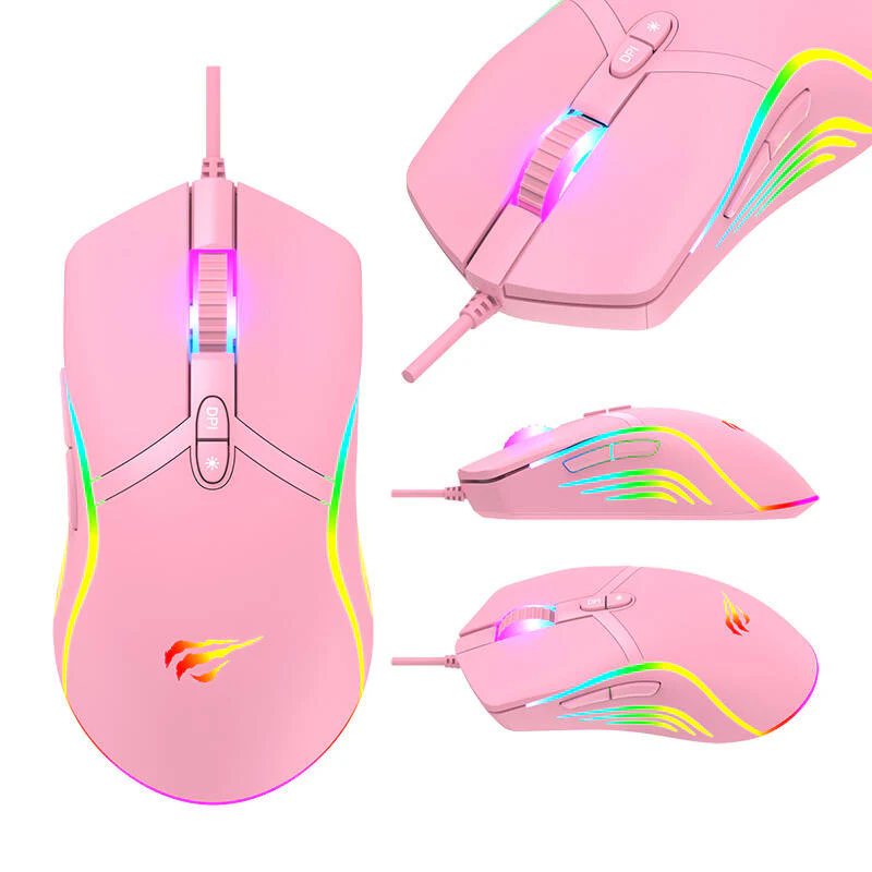 Gaming mouse Havit MS1026 RGB 1000-6400 DPI (pink)