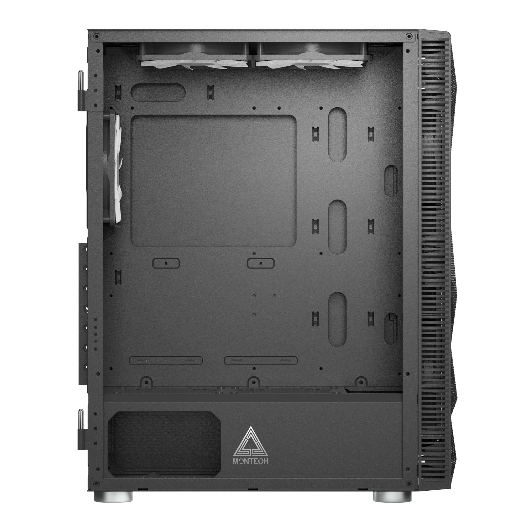 Montech X3 Mesh Black – 3x 140 mm statische RGB-Lüfter + 3x 120 mm statische RGB-Lüfter. seitlich schwenkbares gehärtetes Glas