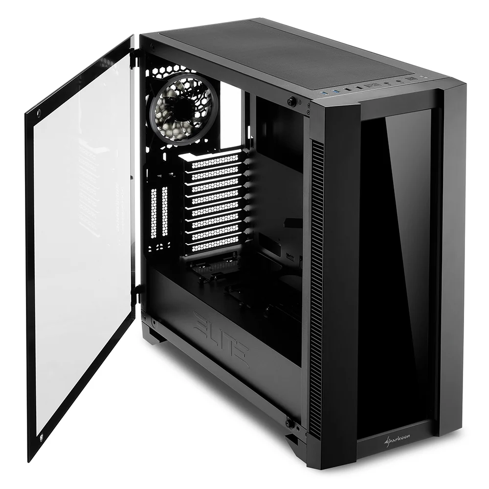 Sharkoon ELITE SHARK CA200G. big-tower case (black. Tempered Glass)