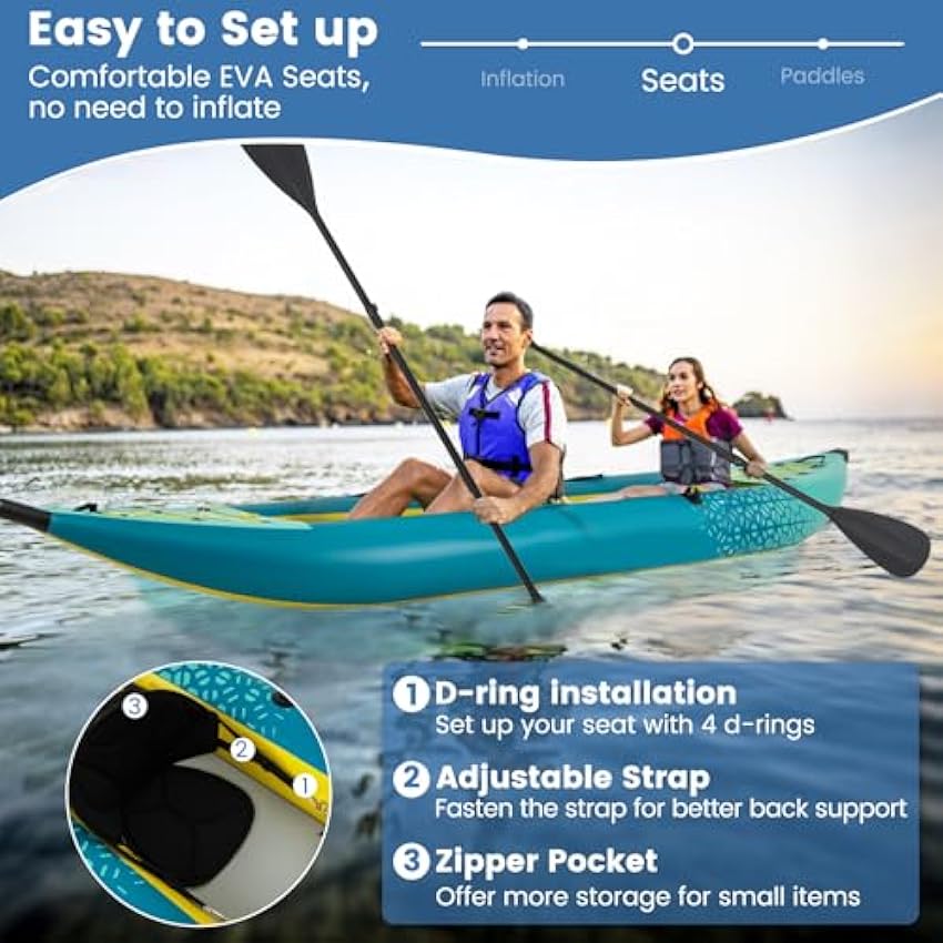 S AFSTAR Inflatable Kayak.2 Person Canoe with 507 lbs Capac