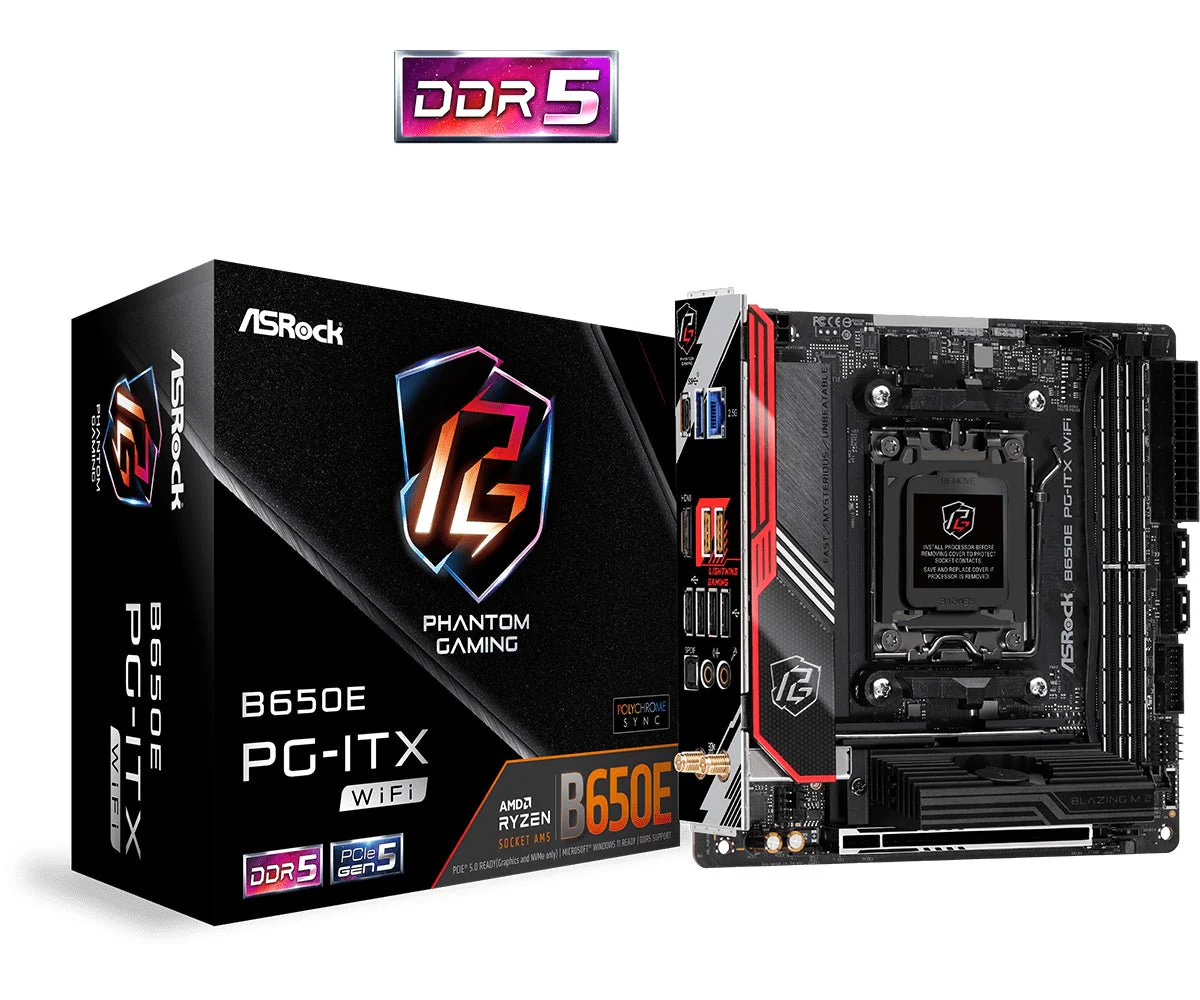 ASRock B650E PG-ITX WiFi Mini ITX  AM5 AMD B650 - Bundkort