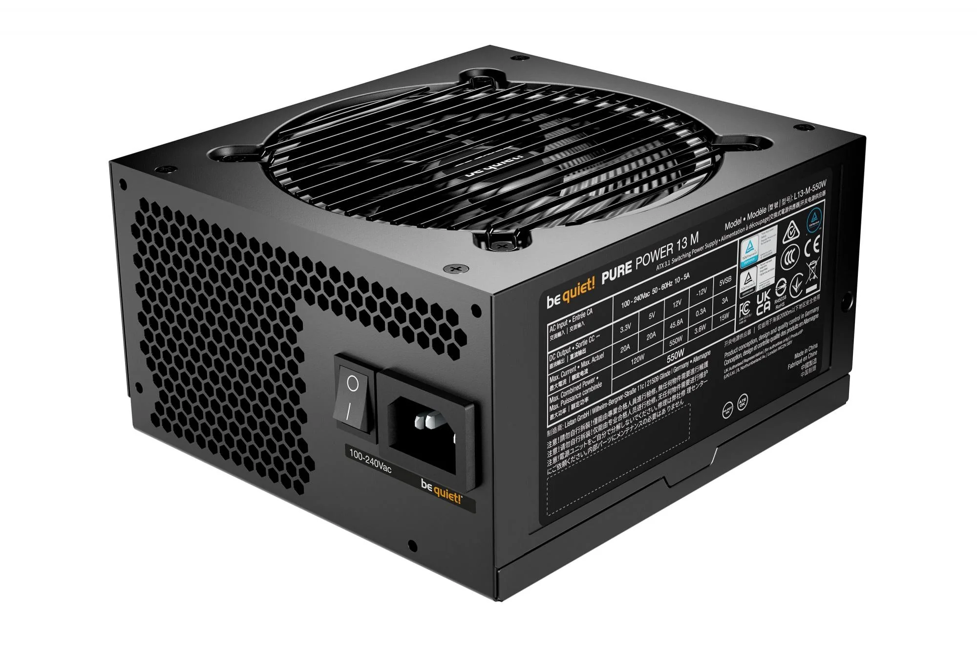 be quiet! Pure Power 13 M 550W. PC power supply black. 1x 12-pin high power GPU. 2x PCIe. cable management. 650 watts