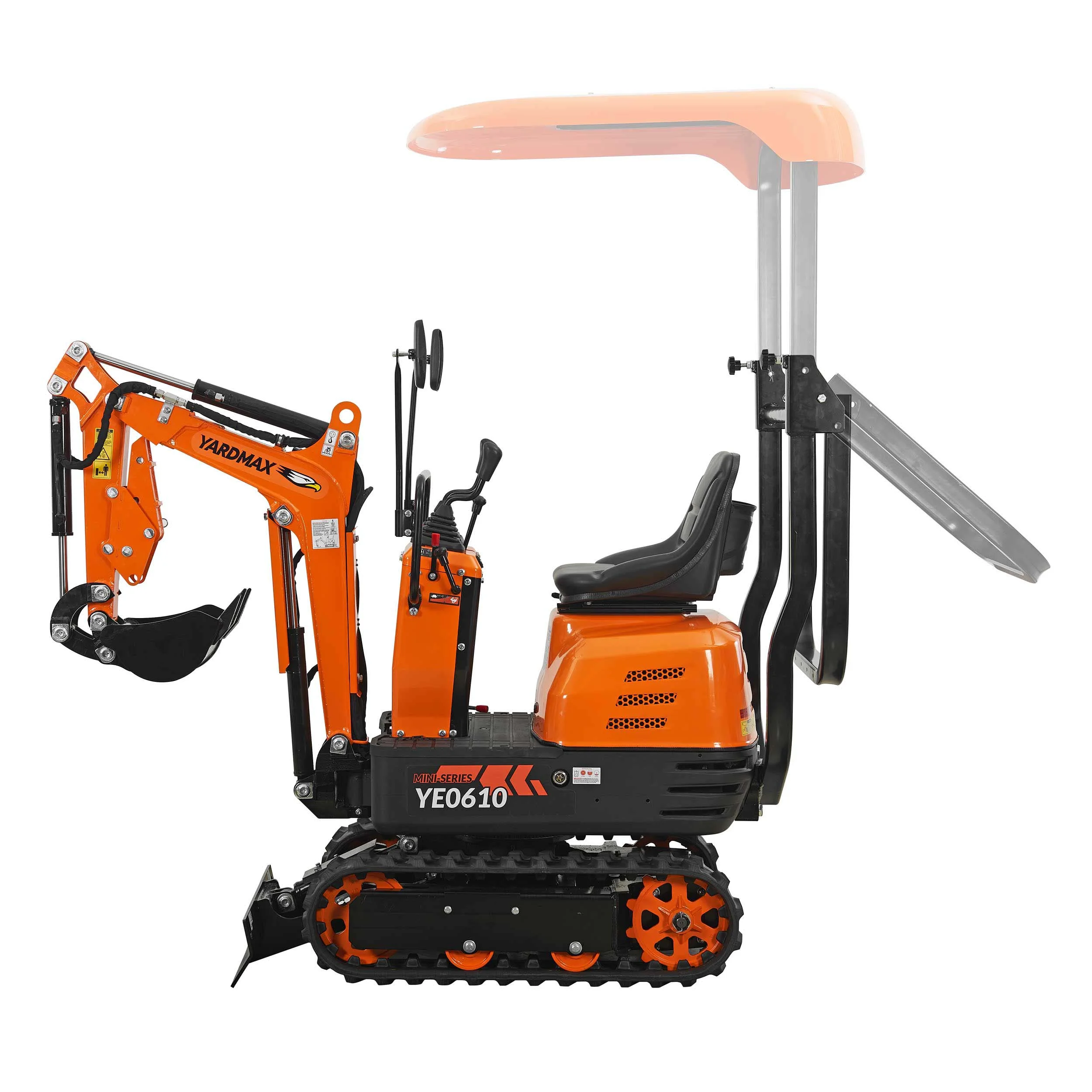 Mini Excavator with canopy, Claw, Grading Bucket & Rake, 306cc EPA compliant engine, suitable for construction work, farm&landscaping, utility installations