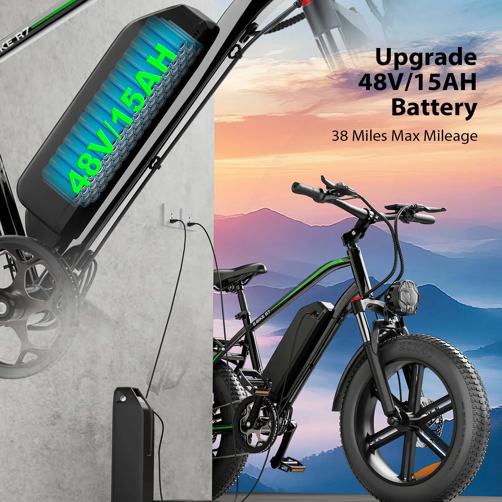 VTOKW Electric Bike, Peak 1000W Electric Bicycles for Adults, 20X4.0