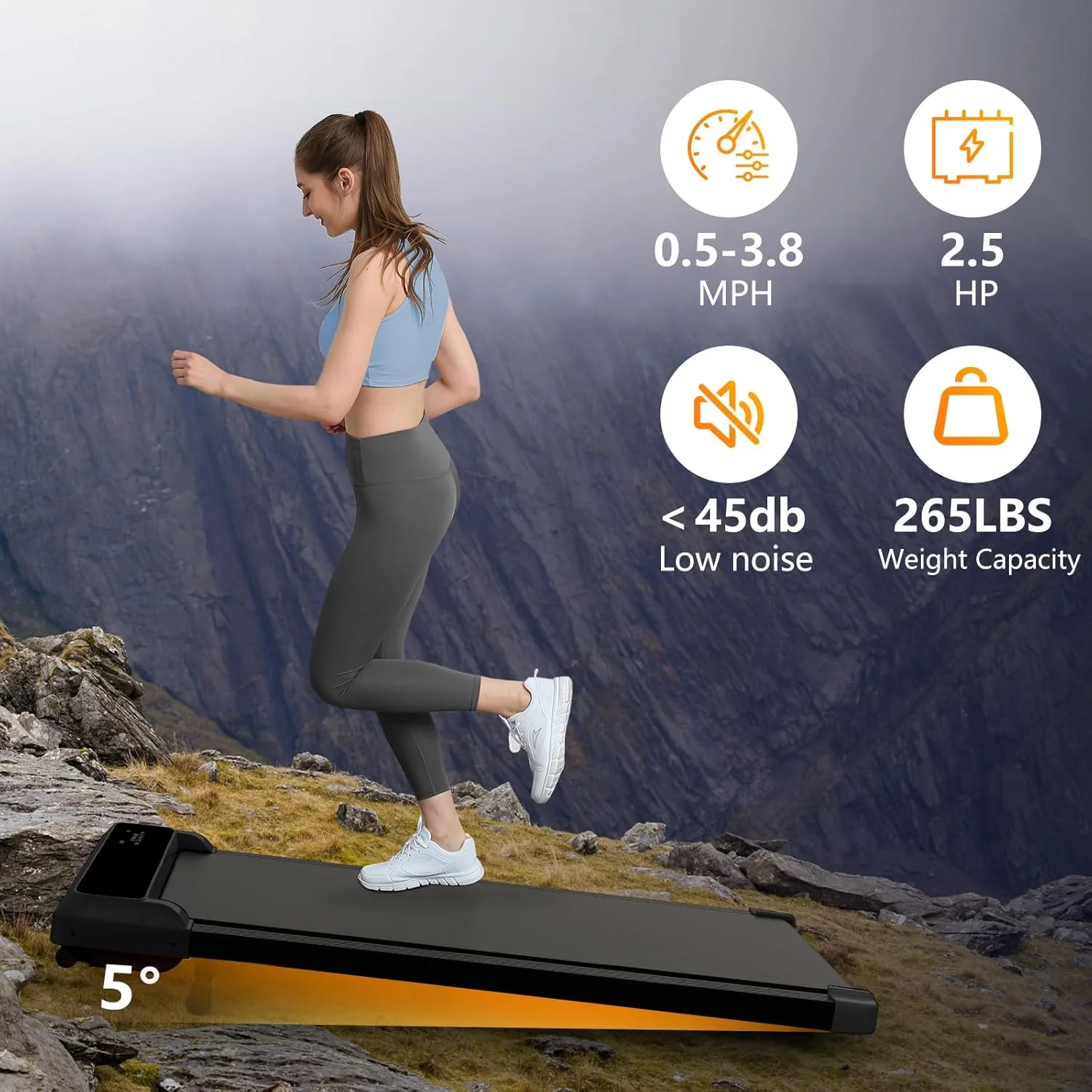 JURITS Walking Pad 2 in 1 for Walking and Jogging, Under Desk Treadmill for Home Office with Remote Control, Portable Walking Pad Treadmill Under Desk, Desk Treadmill in LED Display,Black