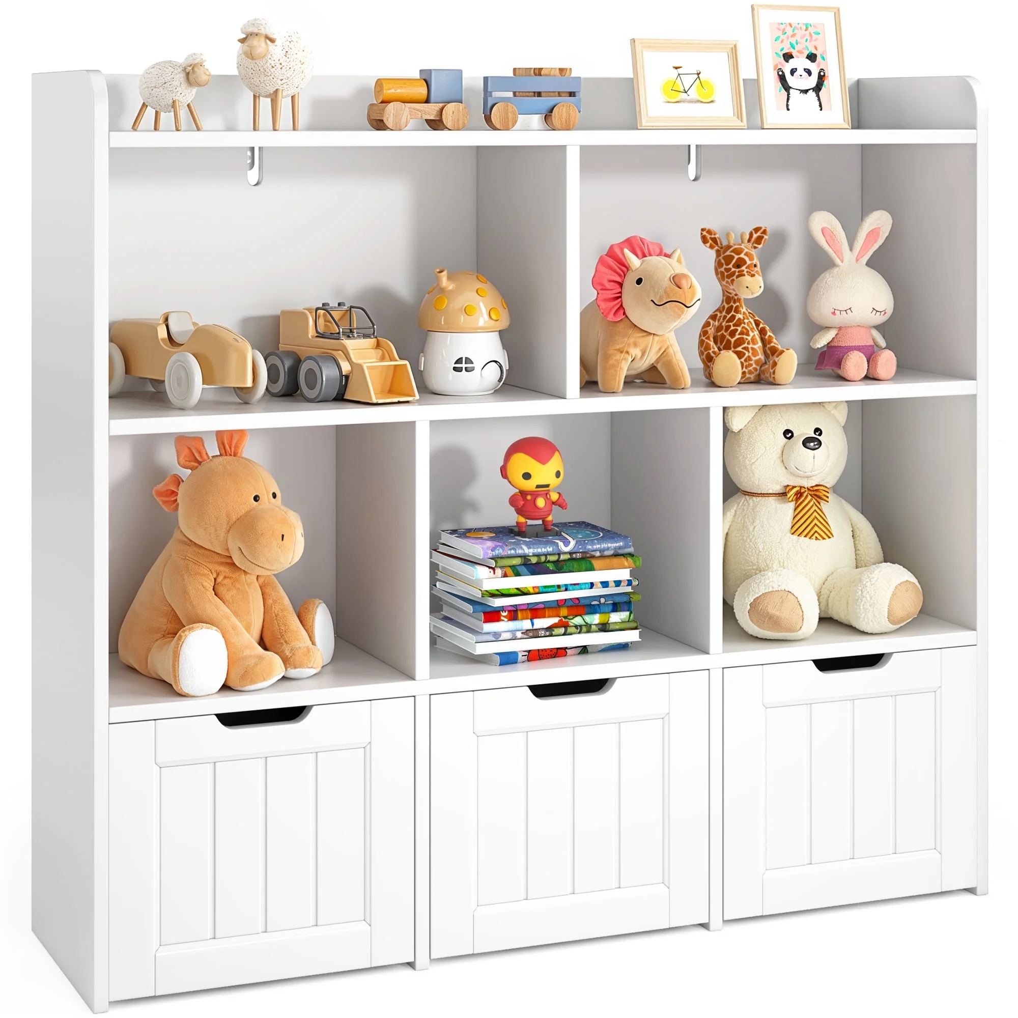 Toy Storage Organizer, Lofka Kids Bookcase with 3 Drawers & 6 Shelves for Nursery, Kids' Bedroom, White