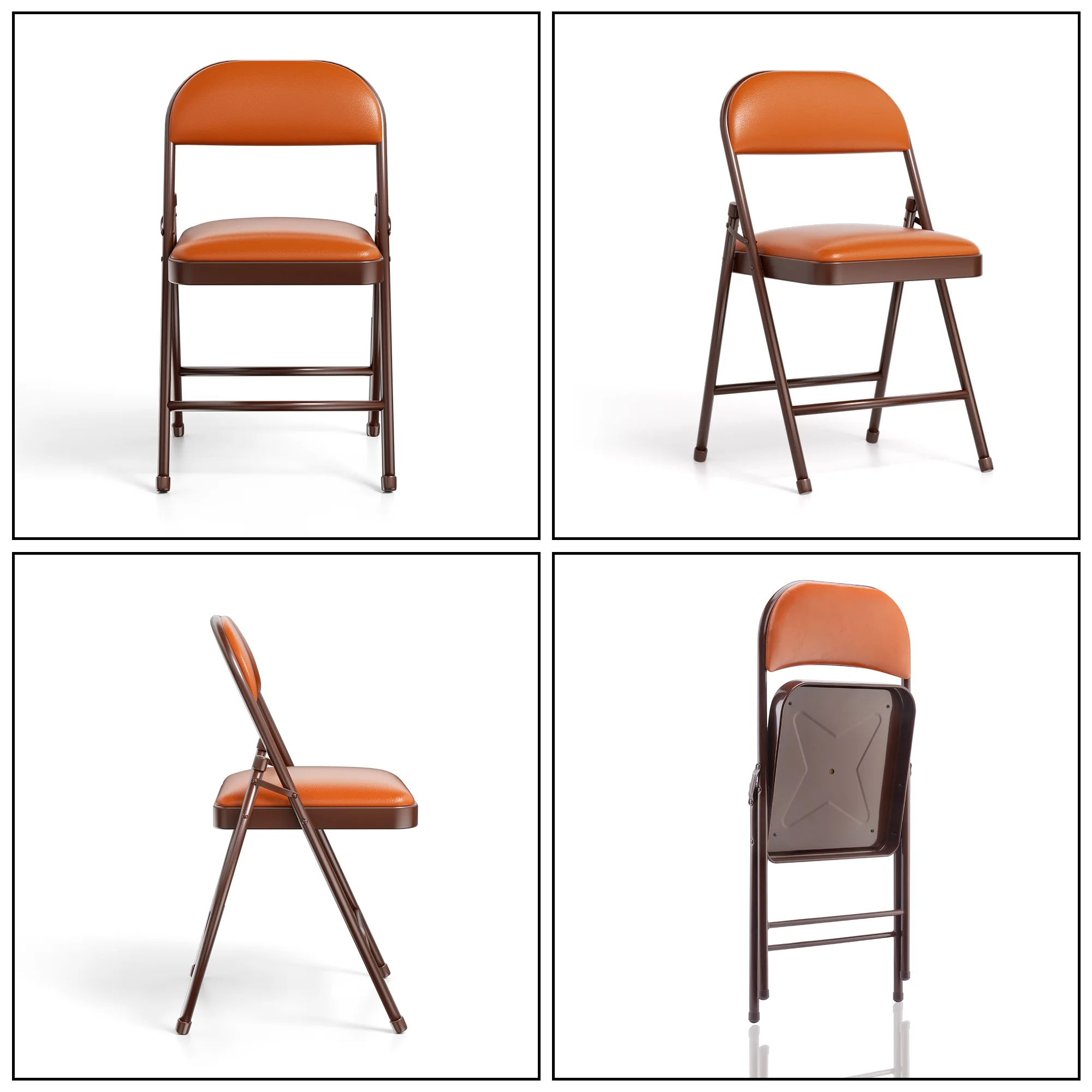 SKOK 4 Pack Padded Folding Chairs with Upholstered Cushion and Back, Metal Frame for Indoor and Outdoor, Commercial Use (Set of 4)