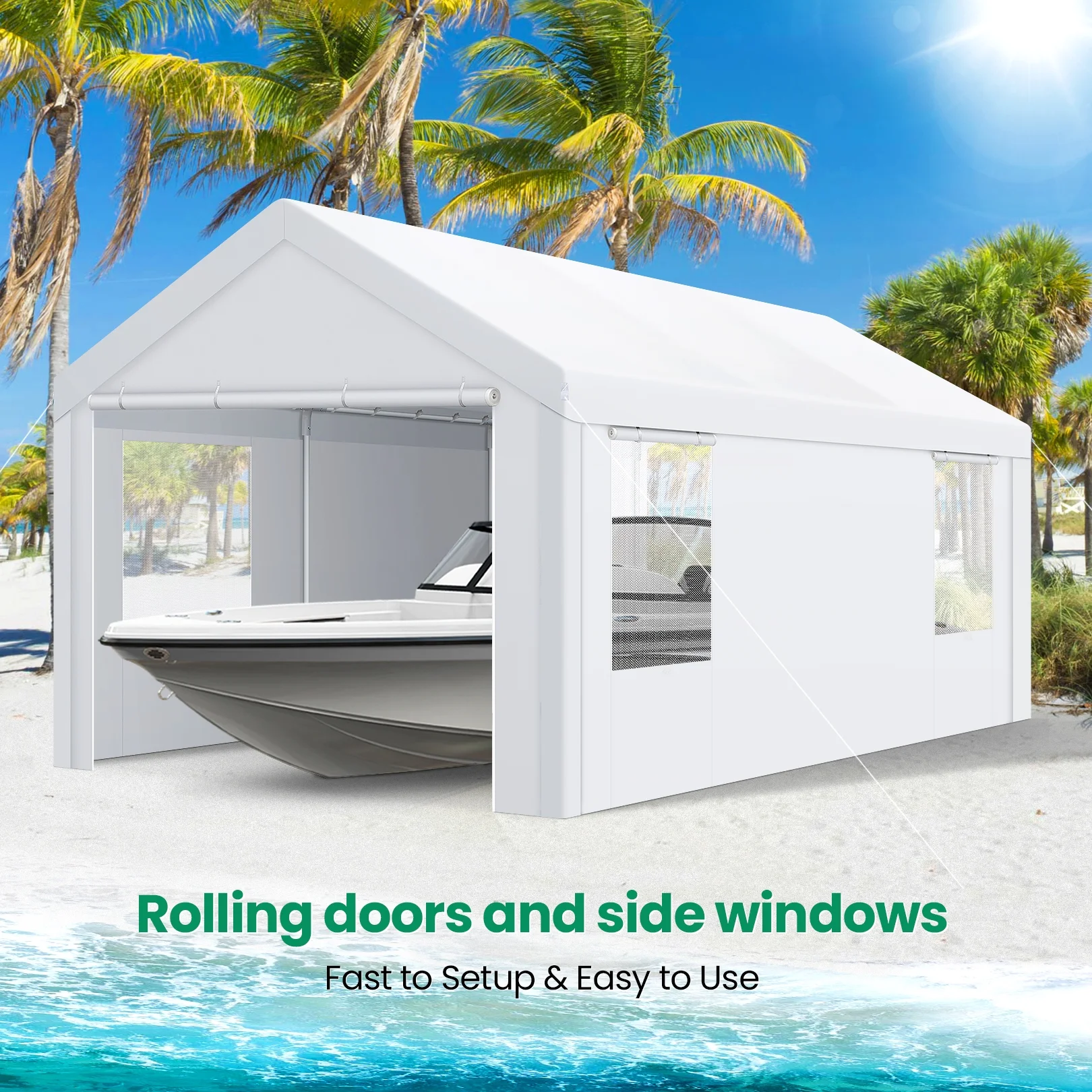 HOTEEL Carport 10'x20' Large Heavy Duty Car Canopy with Steel Frame, Portable Garage Wedding Tent Big Tents Carports Shelter, All-Season Tarp for Outdoor Party Birthday, White