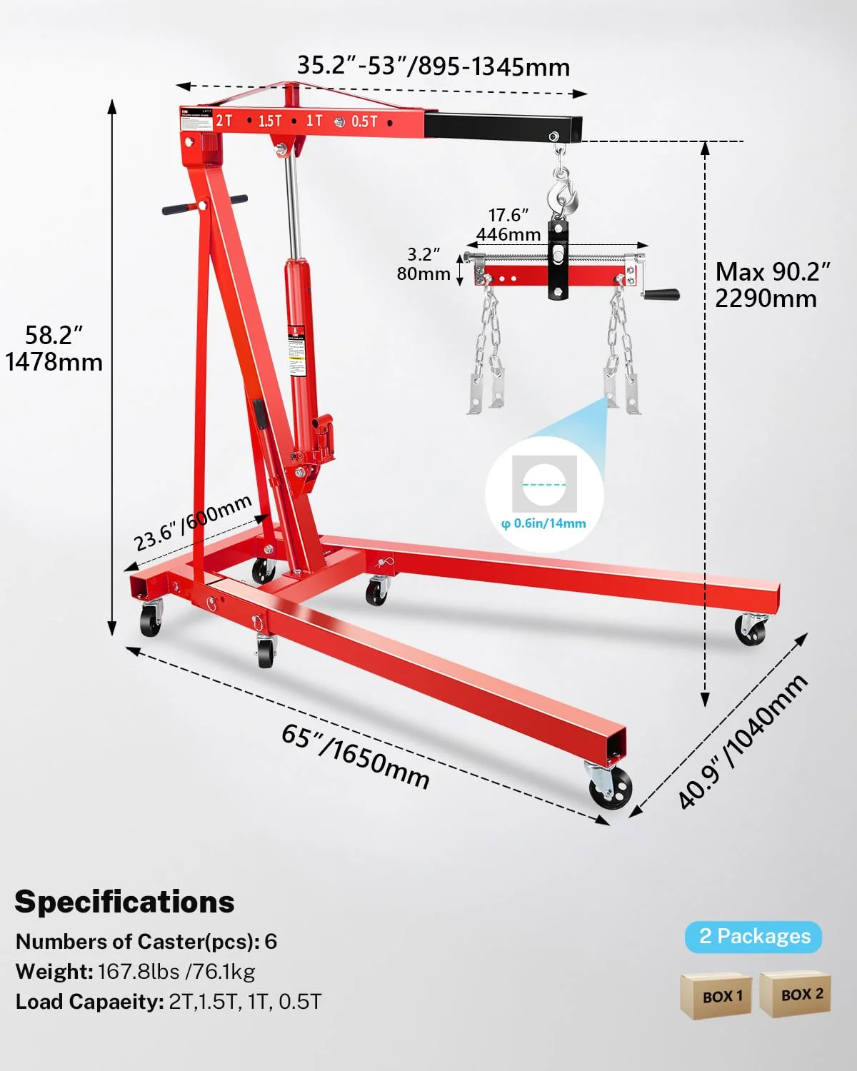 Garvee 2-Ton Shop Crane with Lever, Hydraulic Folding Engine Hoist w/6 Steel Casters - Lift Car Transmissions, Boat Motors, Farm Equipment