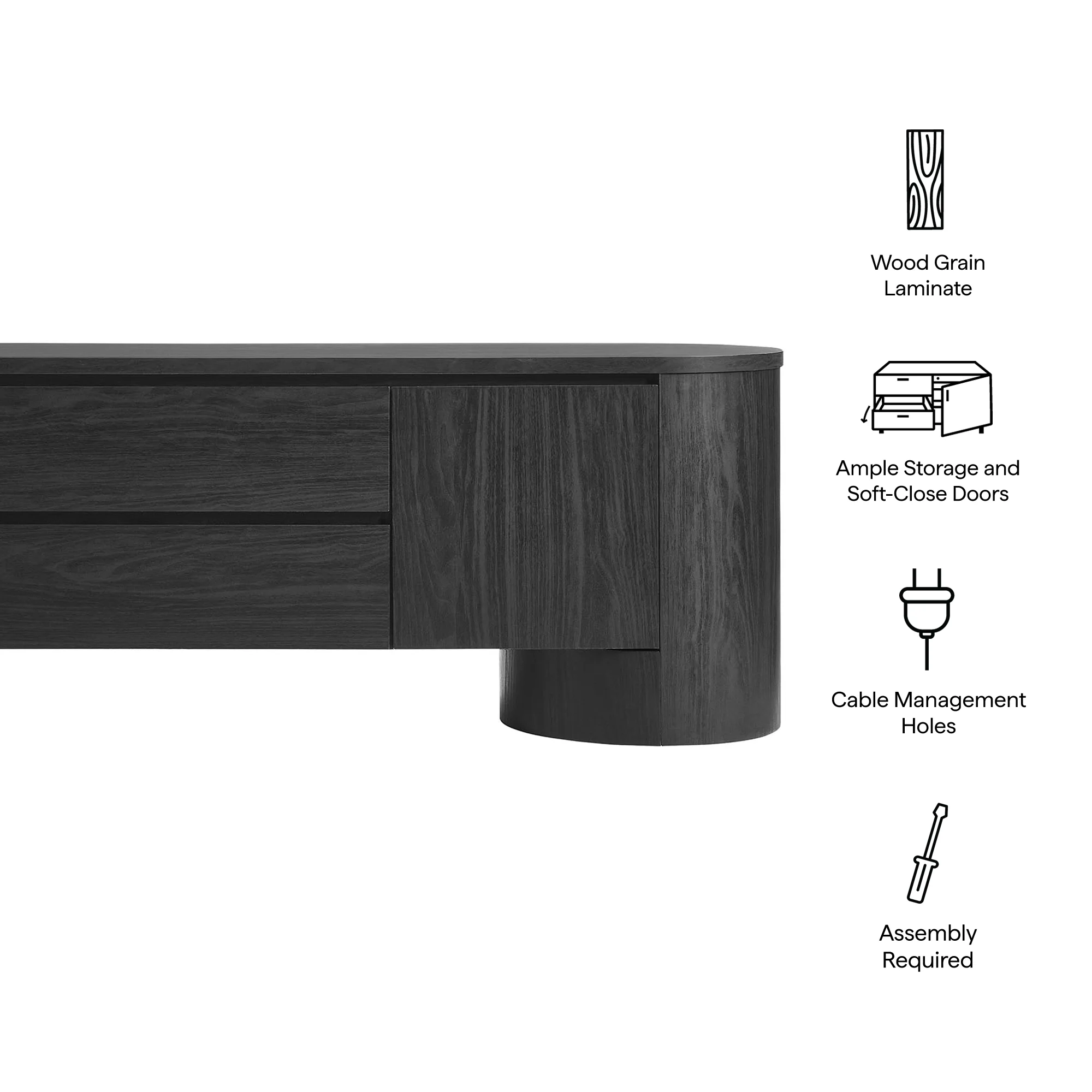 Modway Duval  71 Inch Oval  TV Cabinet in Black by Modway