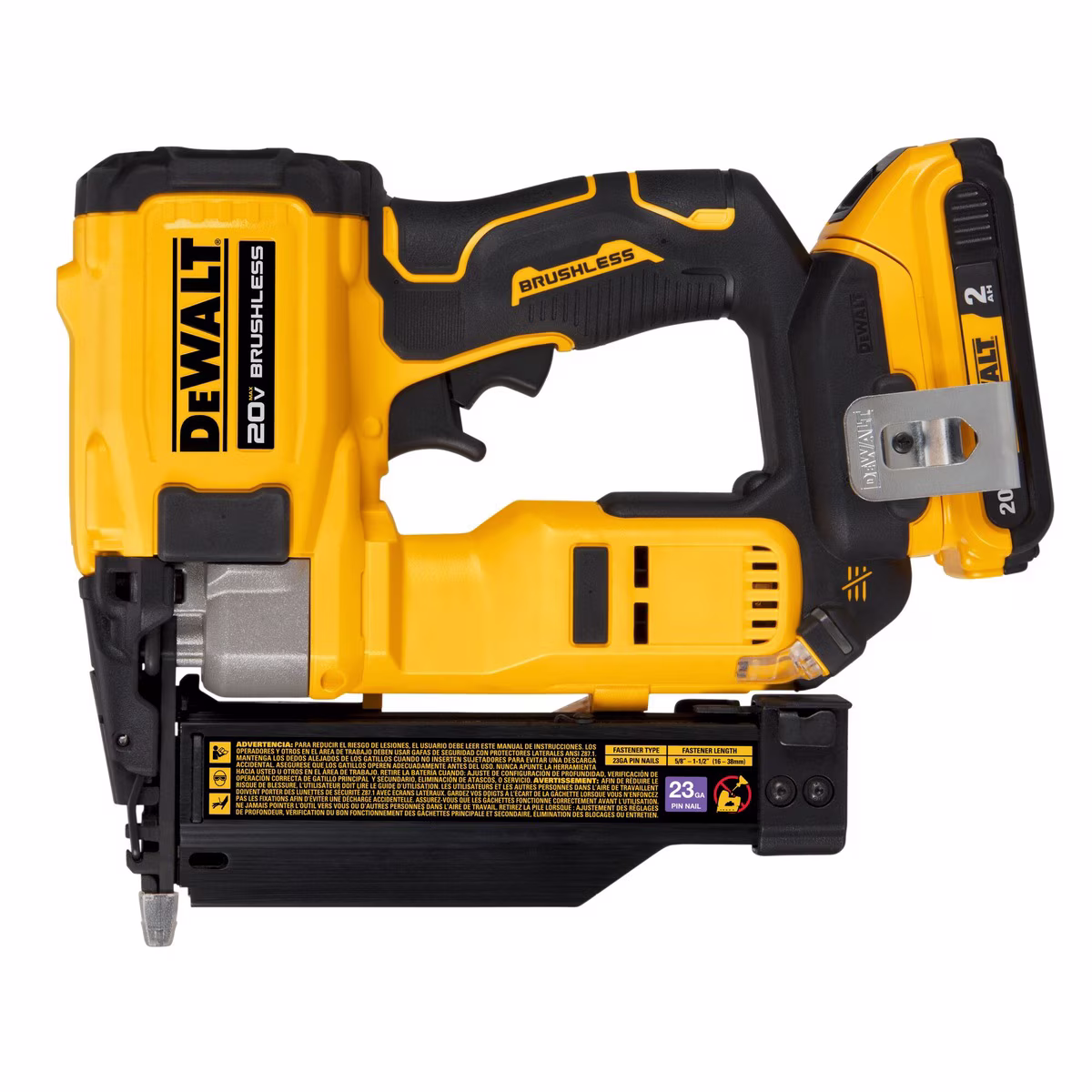 DeWalt DCN623D1 20-Volt MAX Atomic Compact Cordless Pin Nailer Kit, Brushless Motor, 23 Gauge, Battery - Quantity 1