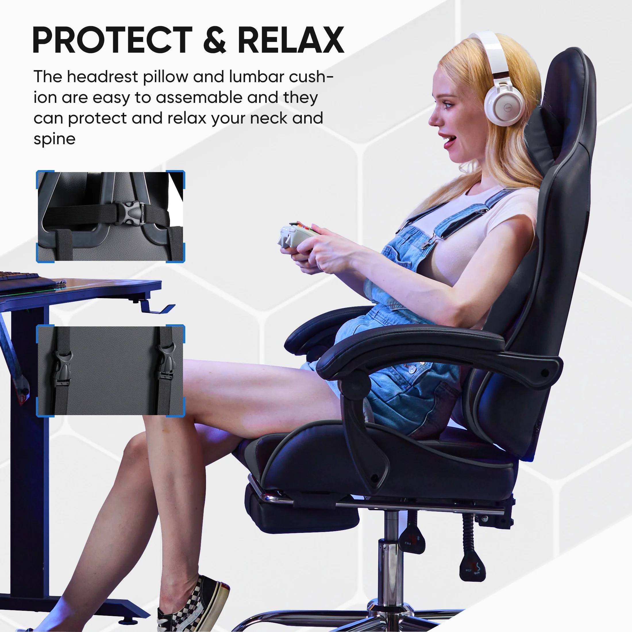 EDX Ergonomic Gaming Chair High Back Office Chair with Lumbar Support and Adjustable Armrests Swivel Racing Chair, Black and Gray