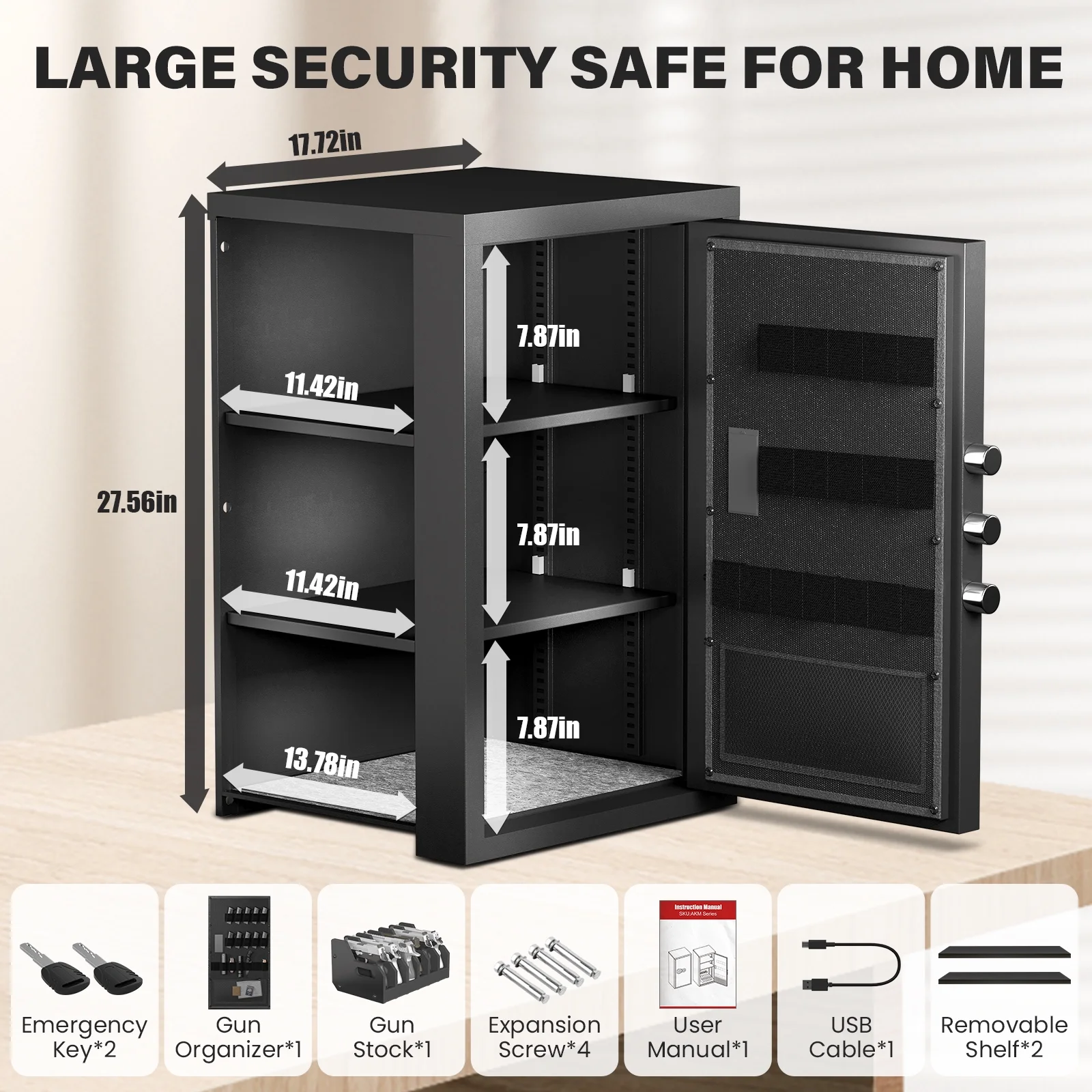 6.0 Cu ft Large Safe Box, Unassembled Digital Money Safe with Backlit Keypad & Dual Alarm, Home Safe with Pistol Rack, Door Organizer & Two Shelves, Heavey Duty Safe for Valuables, Guns and Documents