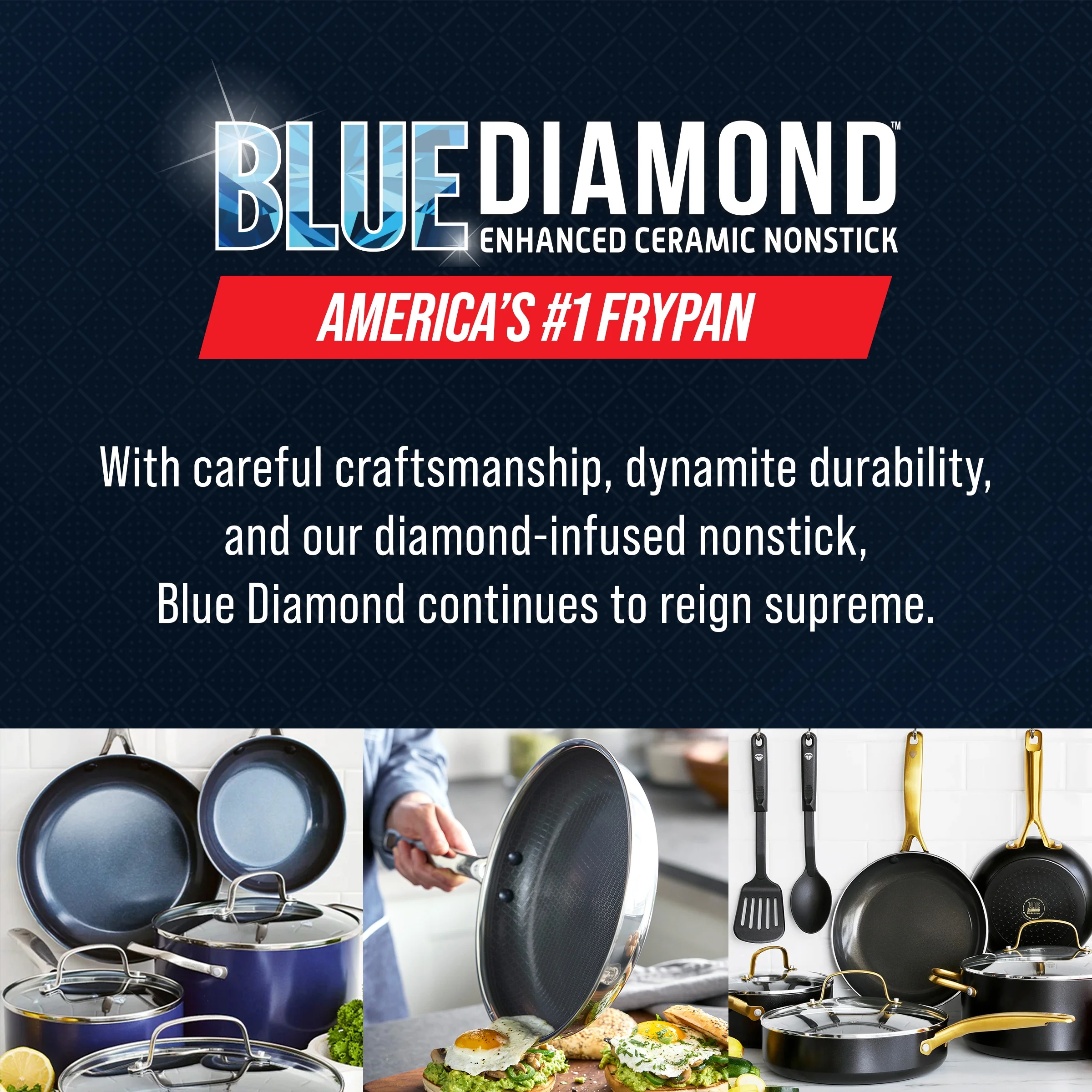Blue Diamond 10-Piece Diamond-Bond Hybrid Ceramic Nonstick Stainless Steel Cookware Set, Dishwasher Safe