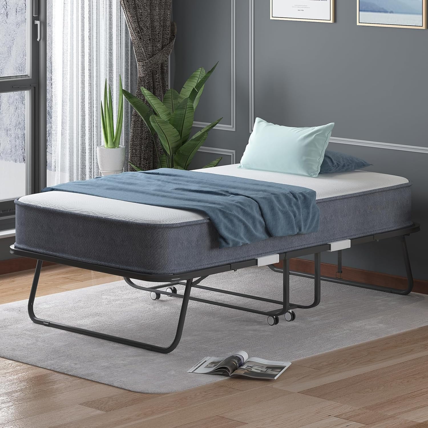 Puremind Folding Bed with 4 Inch Foam Mattress,  75
