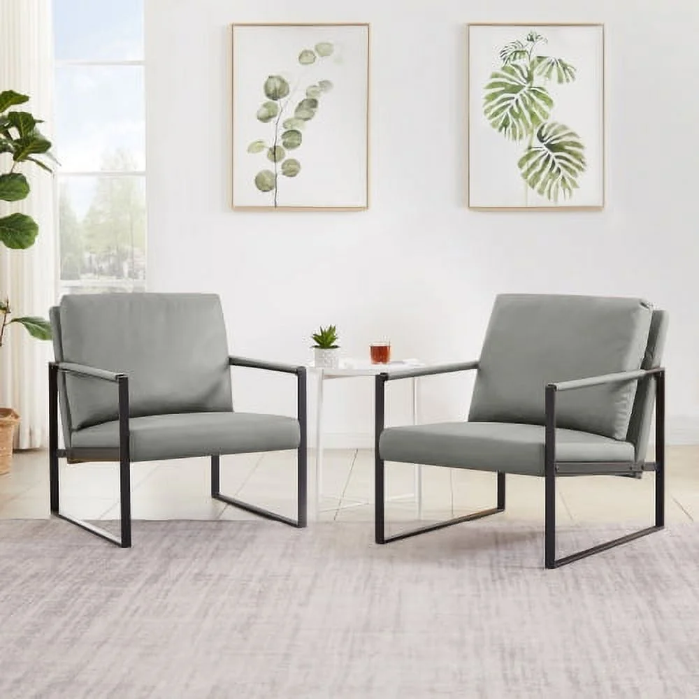 Leather Accent Chair,PU Leather Armchair Single Sofa Chair with Extra-Thick Padded Backrest and Seat Cushion,Living Room Chair with Metal Frame Extra-Large Lounge Chair for Living Room Bedroom,Gray