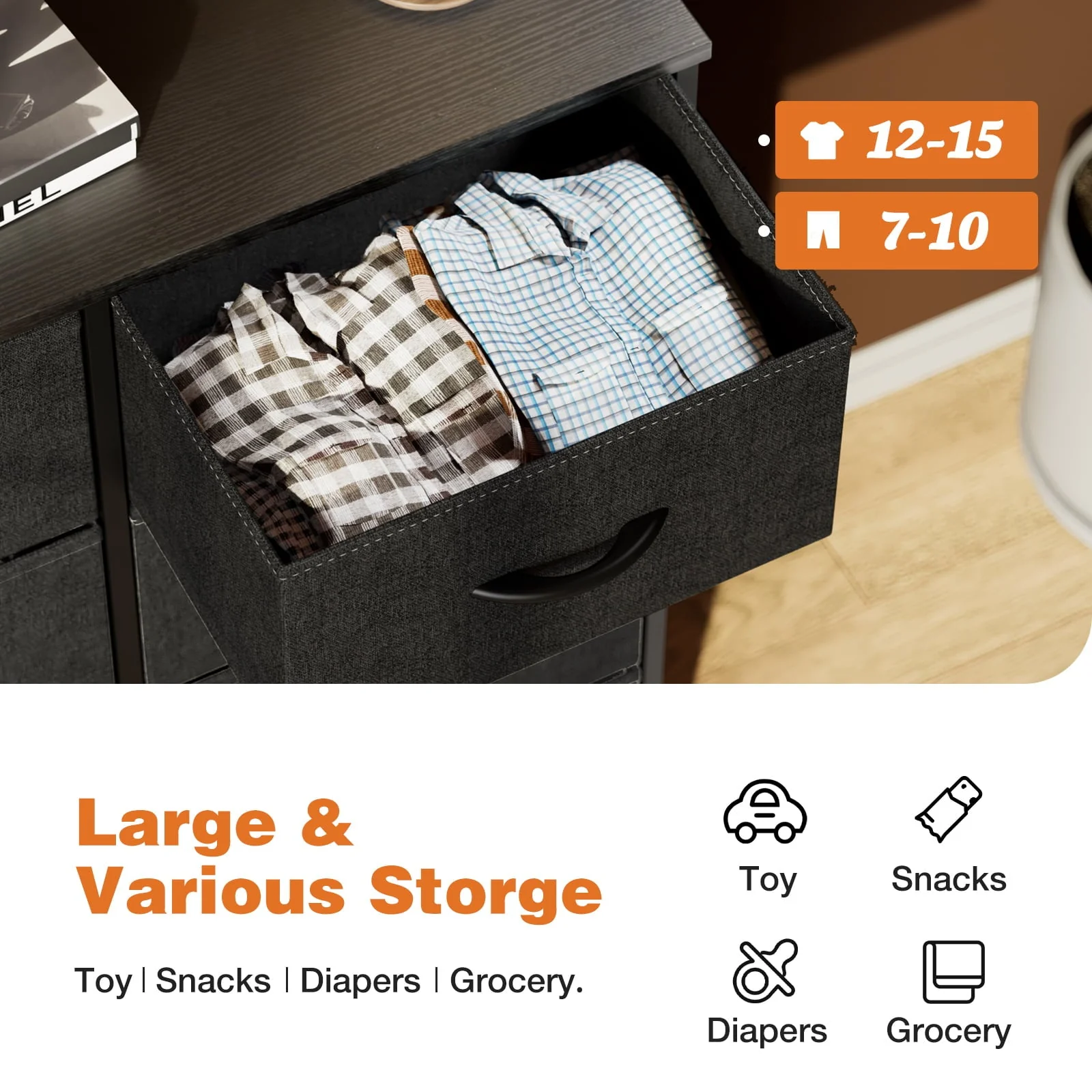 Dresser 8 Fabric Storage Drawer Dresser, Chest of Drawers for Kids Bedroom, Closet, Entryway, Nursery