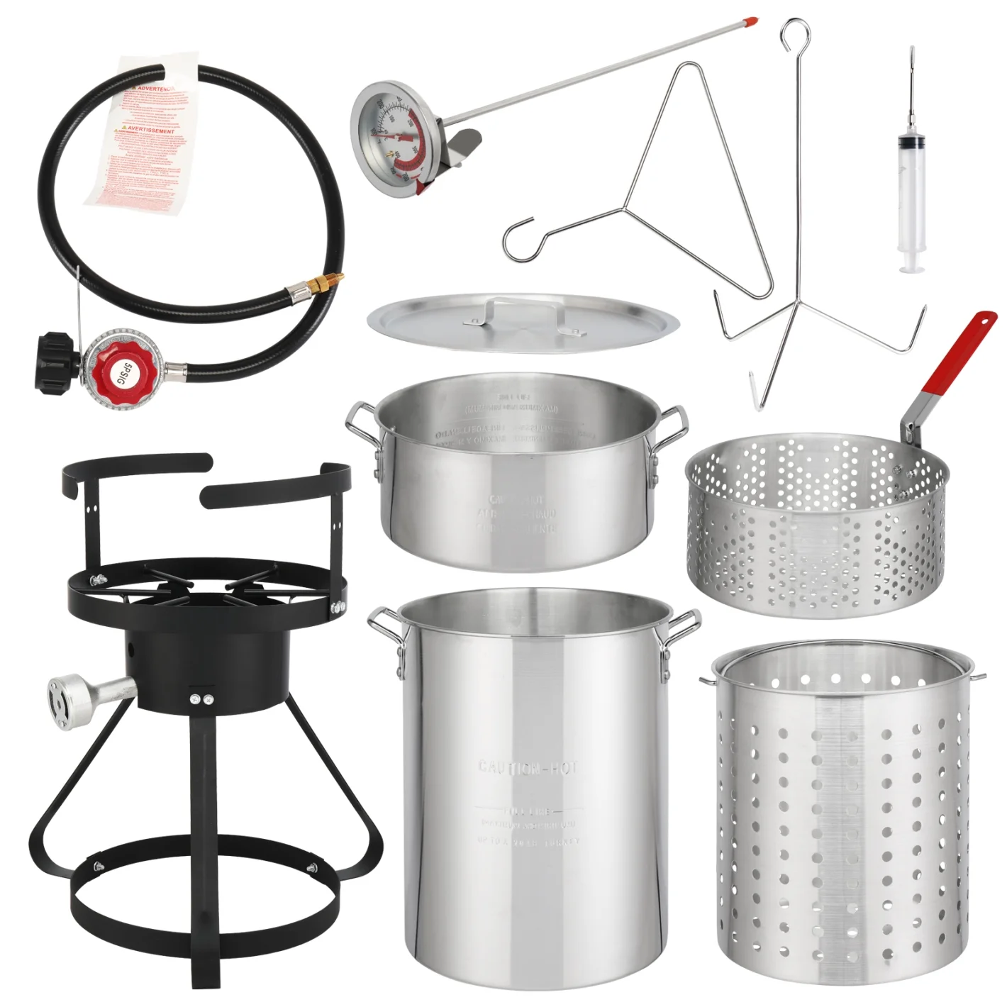 Turkey Fryer Kit, 30QT Aluminum Turkey Deep Fryer & 10QT Fish Fryer Kit w/Baskets & Stand, 54000 BTU Propane Burner, Thermometer, Marinade Injector, Turkey Rack & Rack Lifter, for Outdoor Cooking