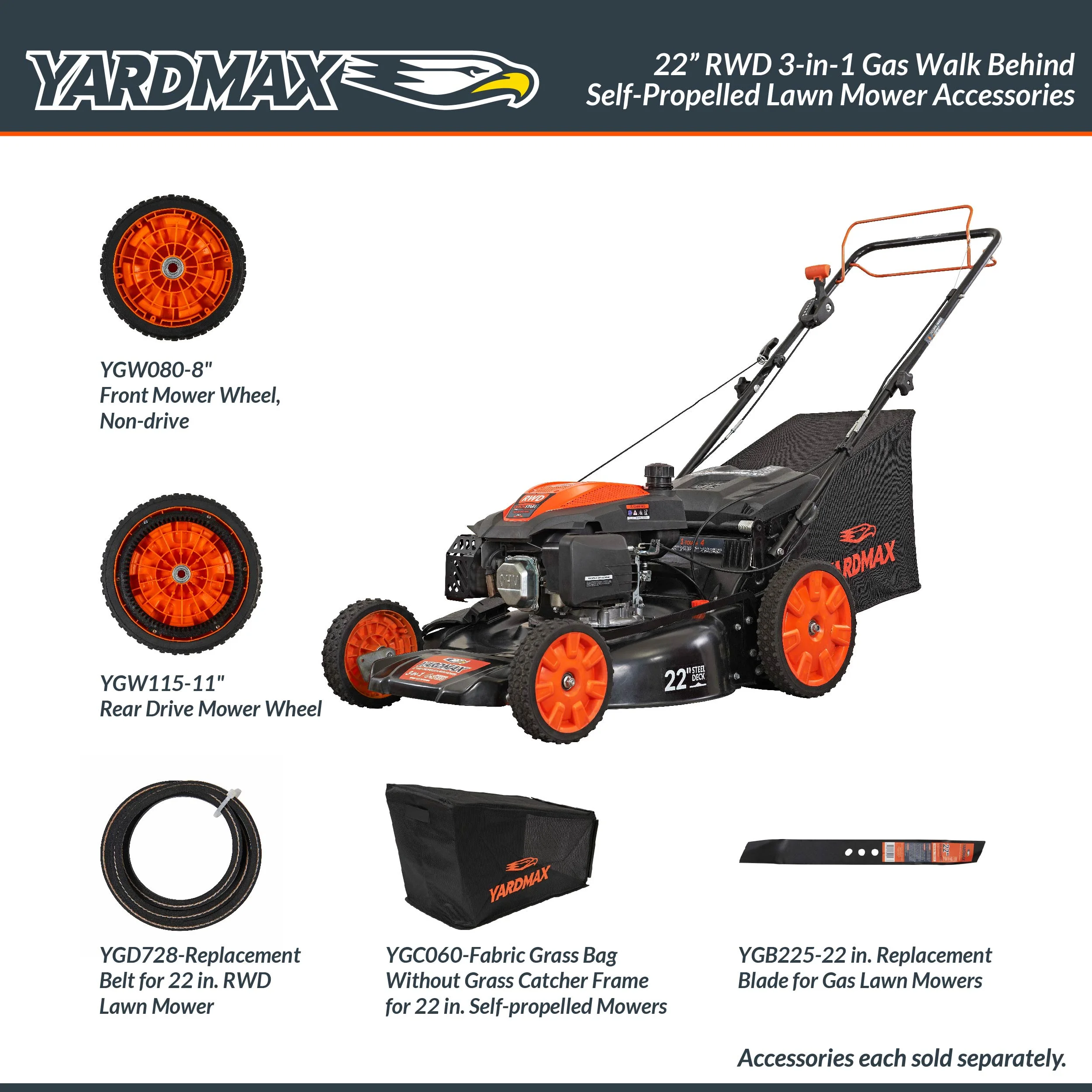 Yard Max 22 in. 201cc SELECT PACE 6 Speed CVT High Wheel RWD 3-in-1 Gas Walk Behind Self Propelled Lawn Mower
