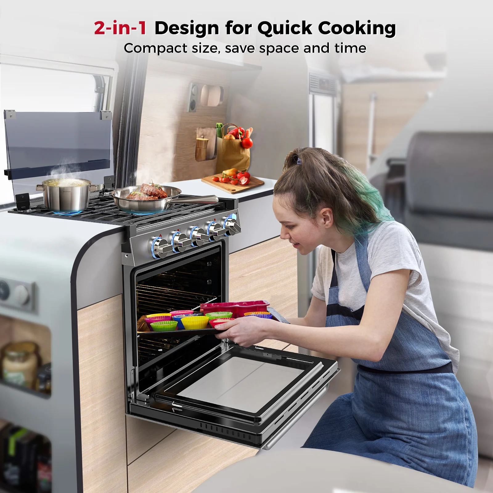 CAMPLUX 21 In RV Stove Gas Range , Gas Range Oven with 3 Burners Cooktop