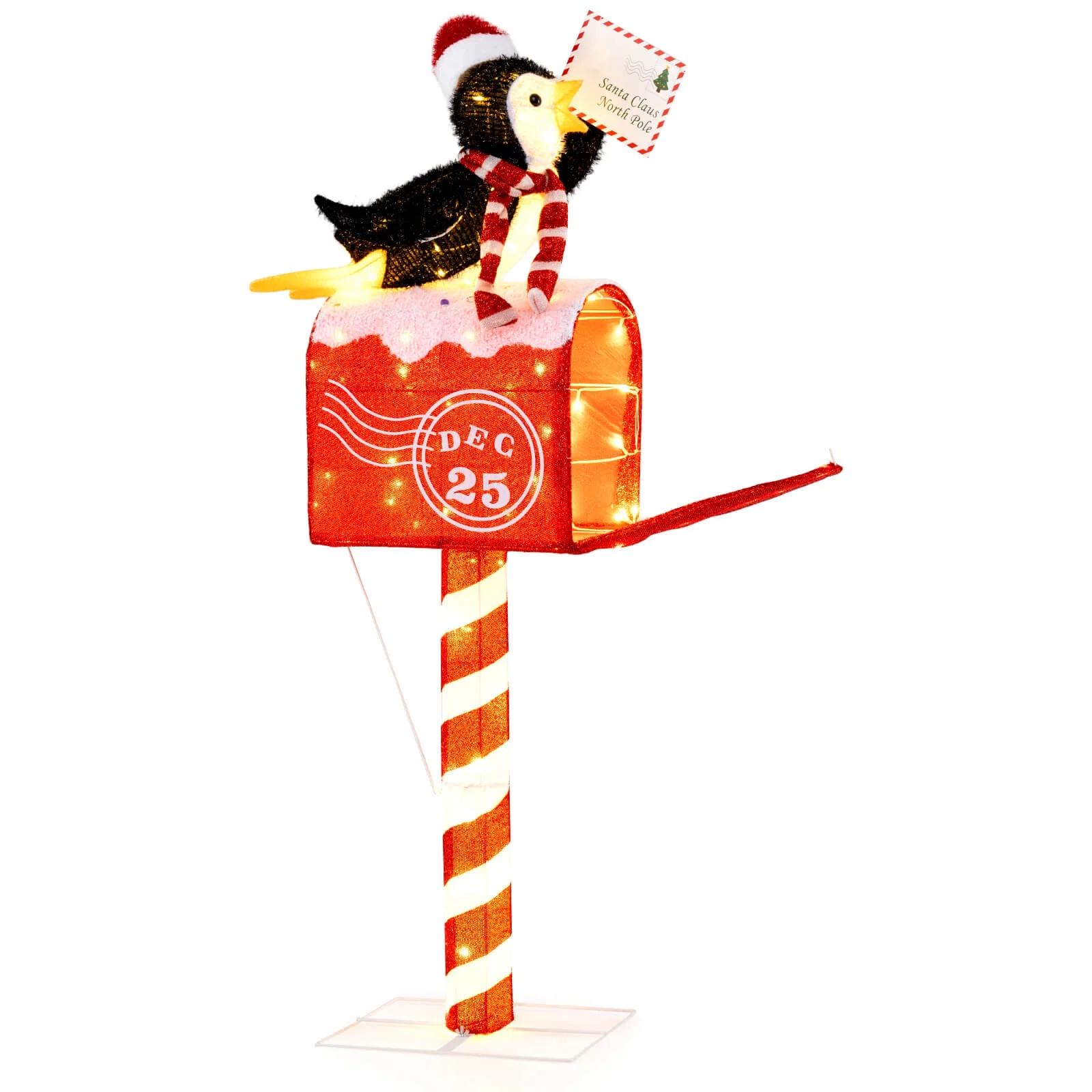 Costway 4.8 FT Christmas Lighted Penguin on Mailbox with 100 LED White Lights,Ground Stakes