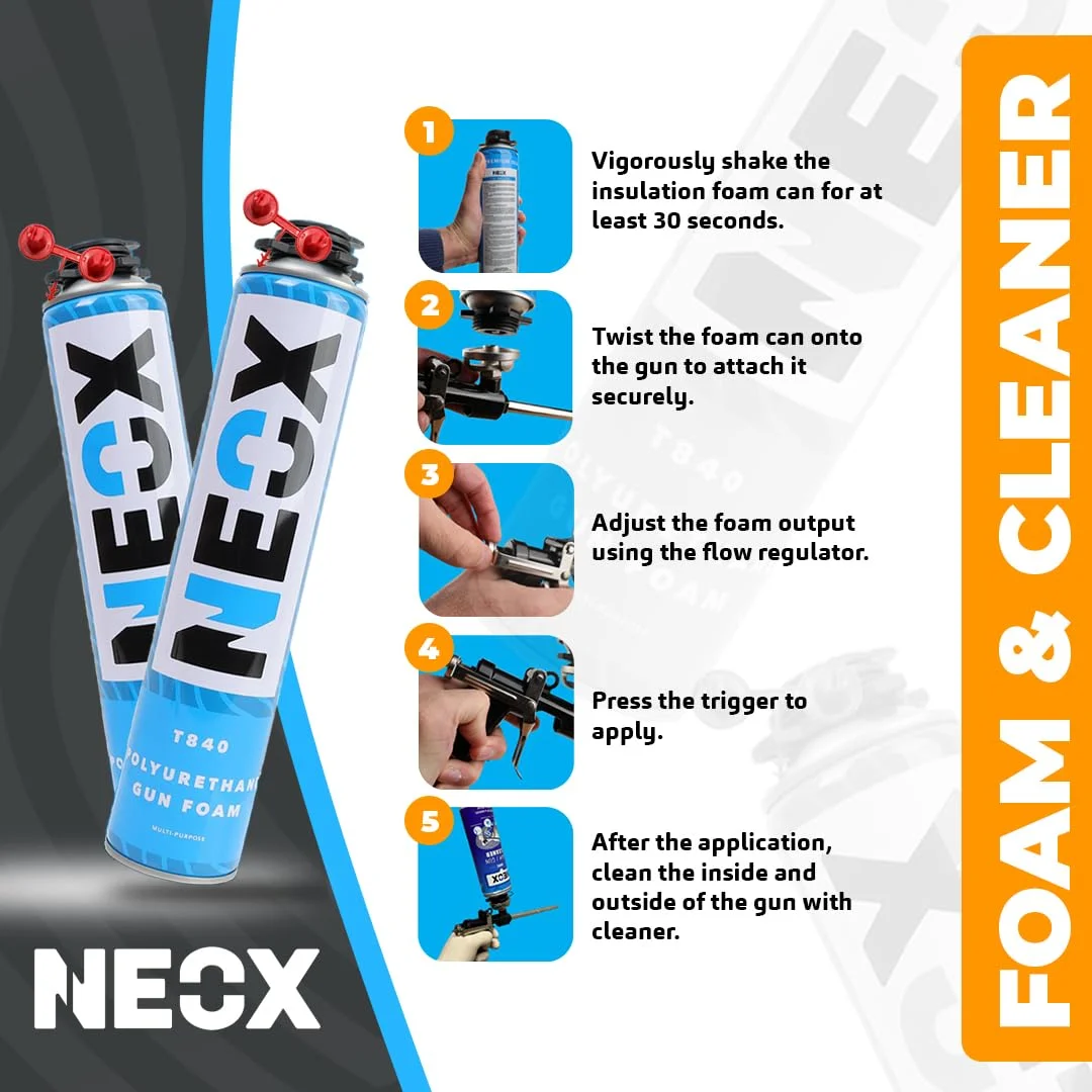 Neox Spray Foam Insulation Kit - Closed Cell, 12x 29.6 Oz Cans, Covers 240 Sq.Ft. - High-Density Polyurethane Foam with Gun, Cleaner, Gloves, Goggles, Body Suit - All-in-One Sealing Solution