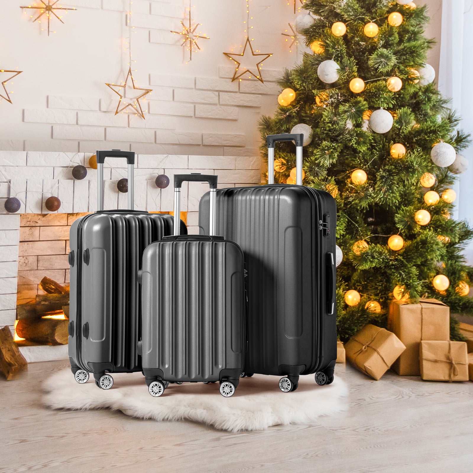 Zimtown 3 Piece Nested Spinner Suitcase Luggage Set With TSA Lock Dark Gray