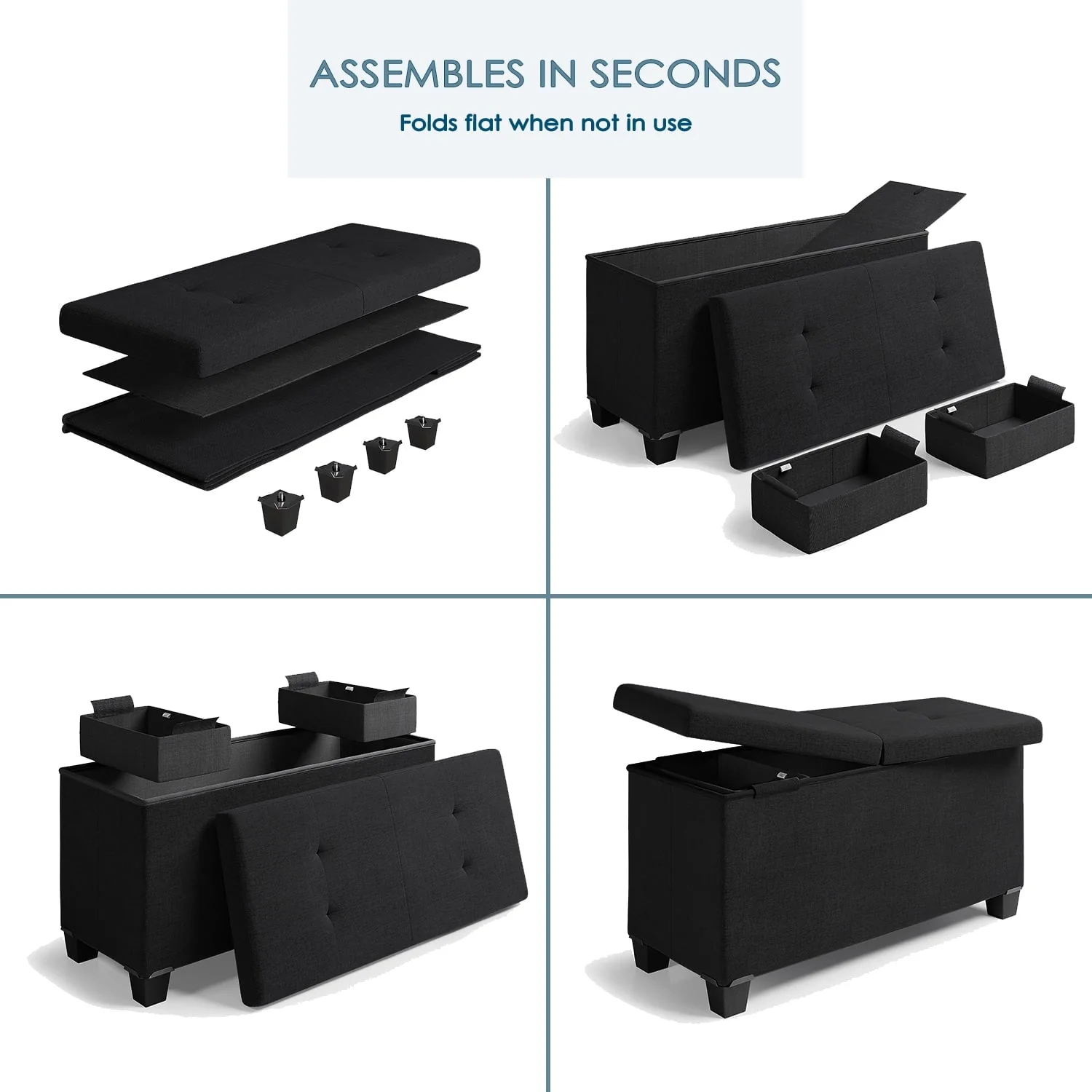 Hearth and Harbor Storage Ottoman Bench, Linen 30