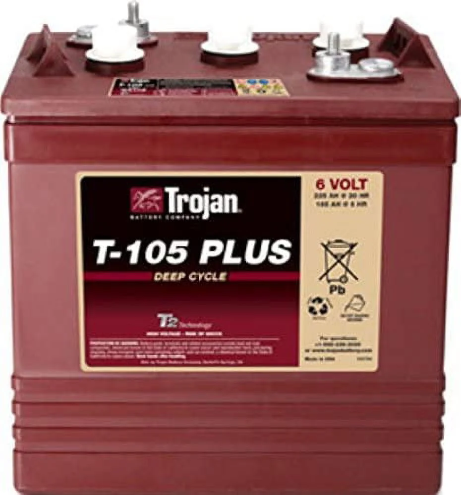 Trojan T-105 Plus 6 Volt (Pack of 4) Deep Cycle Golf Cart Batteries, Rechargeable