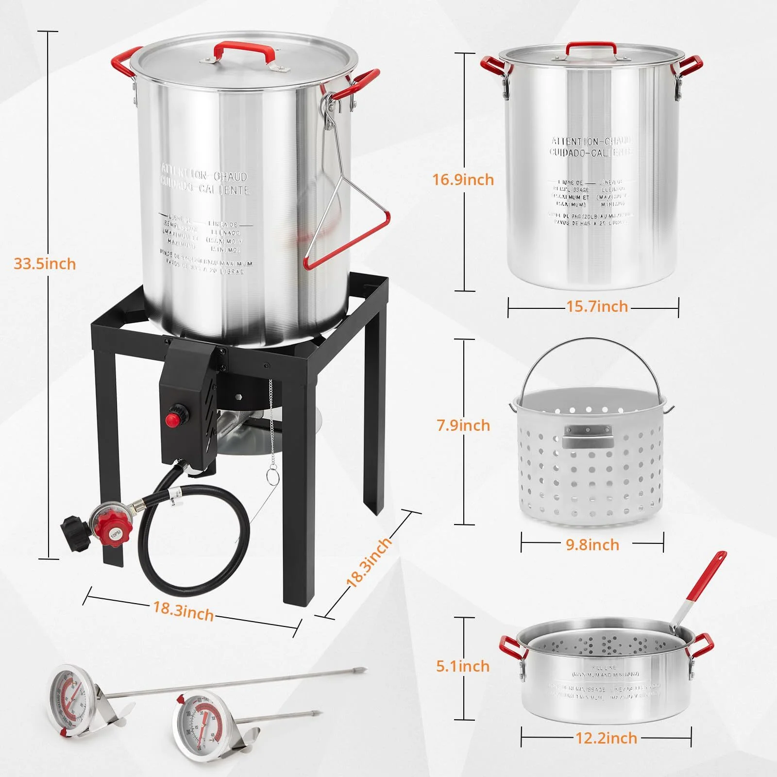 Soonbuy 30 Qt Turkey Deep Fryer & 10QT Fish Fryer Kit ,Aluminum Fish & Seafood Boiler Steamer with 38,000 BTU Propane, Thermometer, Injector, Turkey Rack & Lifting Hook, Sliver