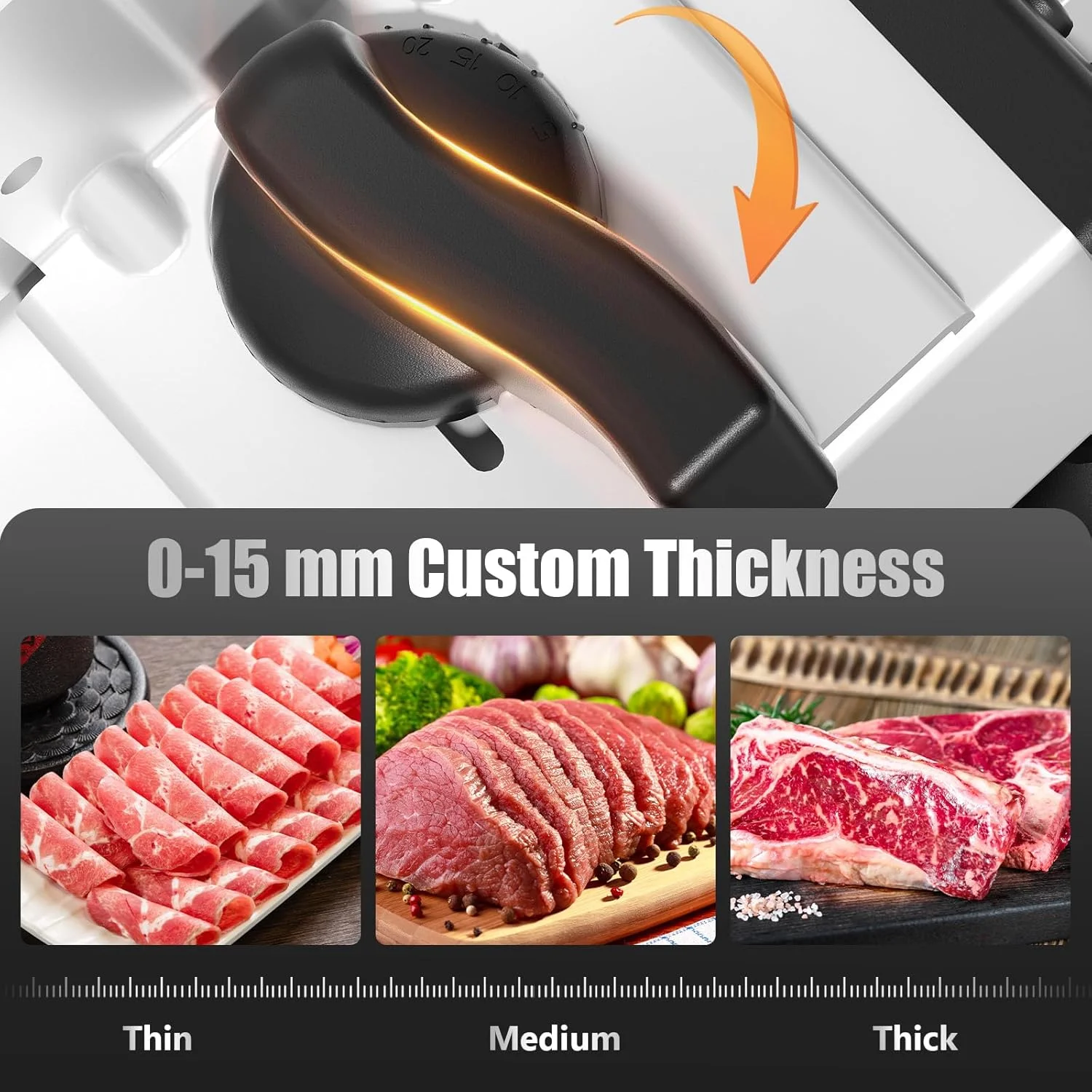 OSTBA Meat Slicer with Quiet DC Motor, 200W Electric Deli Slicer, Dual 7.5'' Stainless Steel Blades, 0-15mm Adjustable Thickness, Easy to Clean, Ideal for Meat, Cheese, Bread, and Vegetables